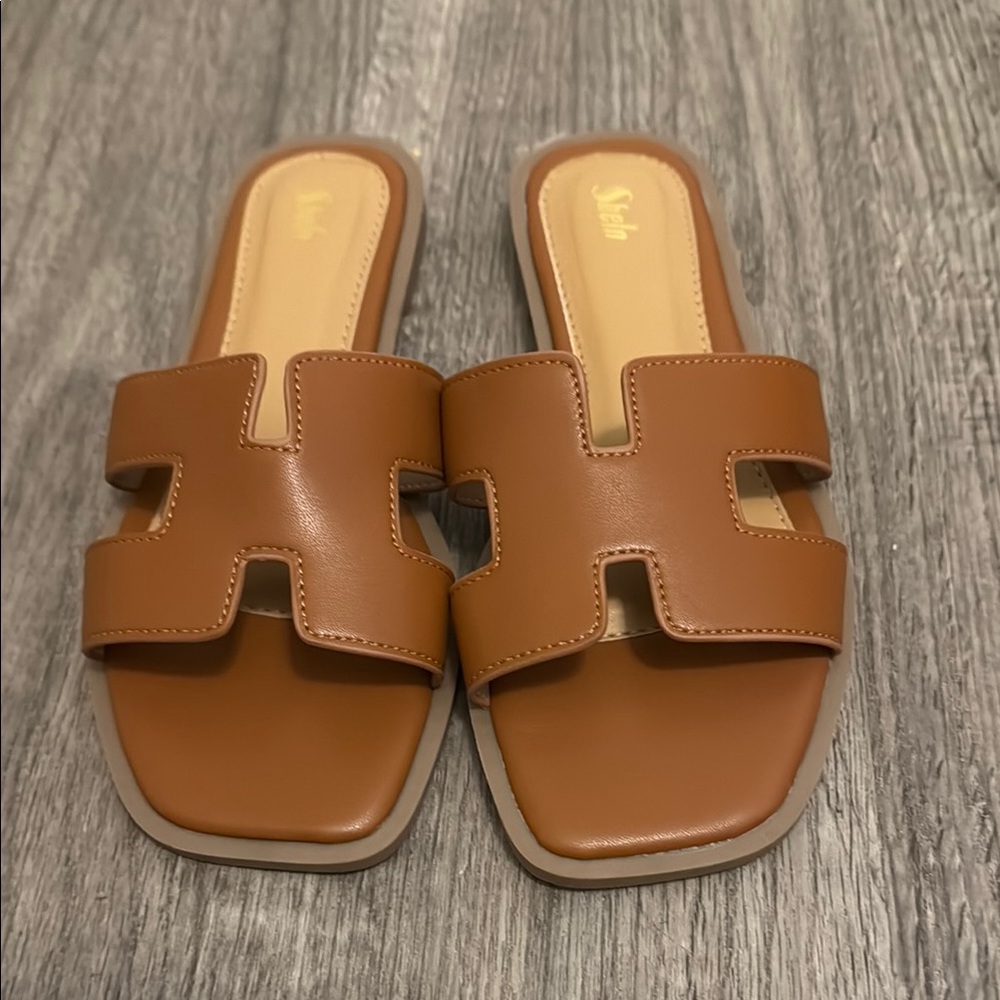 SHEIN Tan H-Style Sandals Leather Slide